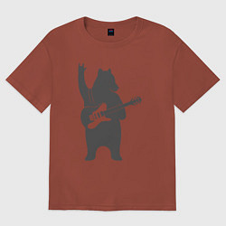 Футболка оверсайз женская Мишка рокер, цвет: кирпичный
