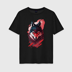 Футболка оверсайз женская Красный волк ниндзя, цвет: черный
