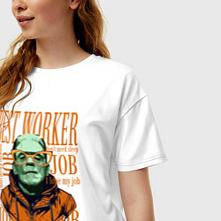 Футболка оверсайз женская Лучший работник равно зомби Франкинштейн, цвет: белый — фото 2