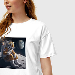 Футболка оверсайз женская Тигр астронавт, цвет: белый — фото 2