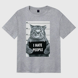 Футболка оверсайз женская Кот преступник уголовник с табличкой, цвет: меланж