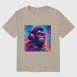 Женская футболка оверсайз Обезьяна в наушниках и очках
