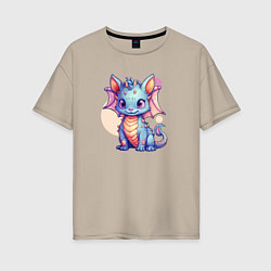 Футболка оверсайз женская Cute dragon cat, цвет: миндальный