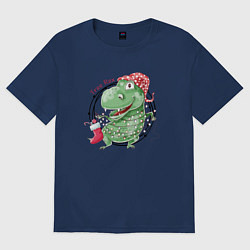 Футболка оверсайз женская Новогодний тирекс, цвет: тёмно-синий