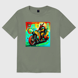 Футболка оверсайз женская Викинг на мотоцикле, цвет: авокадо