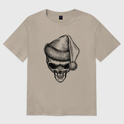 Футболка оверсайз женская Новогодний череп инопланетянина, цвет: миндальный