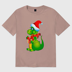 Футболка оверсайз женская Дракон с подарком, цвет: пыльно-розовый