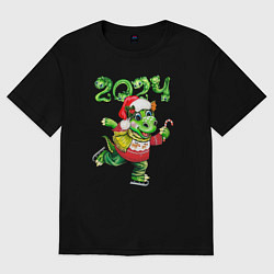 Женская футболка оверсайз Новогодний дракон 2024