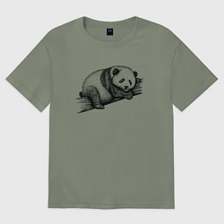 Футболка оверсайз женская Панда лежит на дереве, цвет: авокадо