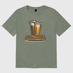 Футболка оверсайз женская Пиво и сосиски, цвет: авокадо