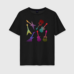 Футболка оверсайз женская Цветные гитарки, цвет: черный