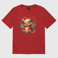Футболка оверсайз женская Red christmas dragon, цвет: красный