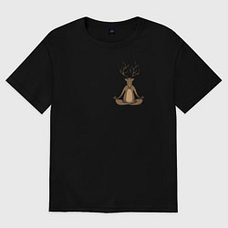 Футболка оверсайз женская Олень медитирует, цвет: черный