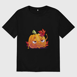 Футболка оверсайз женская Тыква на фотосесии, цвет: черный