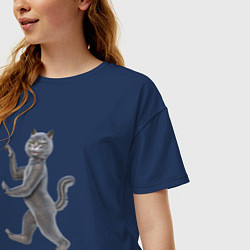 Футболка оверсайз женская Геральдический кот, цвет: тёмно-синий — фото 2