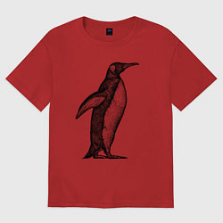 Футболка оверсайз женская Пингвин сбоку, цвет: красный