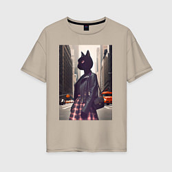 Футболка оверсайз женская Cat fashionista - New York - ai art, цвет: миндальный