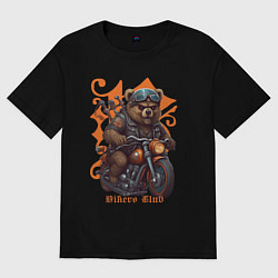 Футболка оверсайз женская Медведь байкер на мотоцикле, цвет: черный