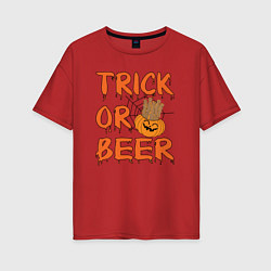 Футболка оверсайз женская Trick or beer, цвет: красный