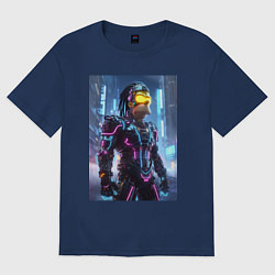 Футболка оверсайз женская Гомер Симпсон с дредами - киберпанк - неон, цвет: тёмно-синий