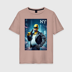 Футболка оверсайз женская Cyber Homer with a gun in New York - ai art, цвет: пыльно-розовый