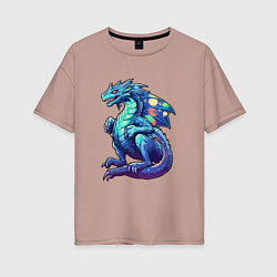 Футболка оверсайз женская Синий дракон новогодний, цвет: пыльно-розовый
