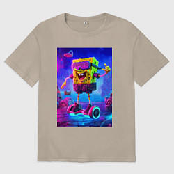 Футболка оверсайз женская Sponge Bob on a gyro scooter - ai art, цвет: миндальный