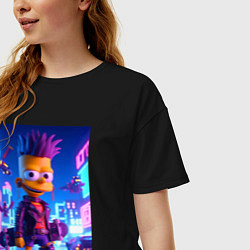 Футболка оверсайз женская Bart Simpson with a skateboard - art punk, цвет: черный — фото 2