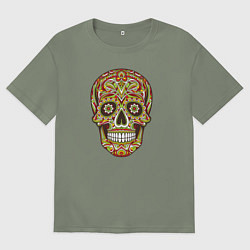 Футболка оверсайз женская Череп декоративный мексиканский, цвет: авокадо