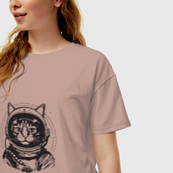 Футболка оверсайз женская Кот - космонавт - nasa, цвет: пыльно-розовый — фото 2