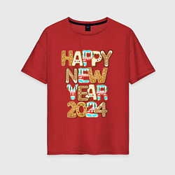 Футболка оверсайз женская С новым годом 2024!, цвет: красный