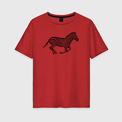 Футболка оверсайз женская Профиль скачущей зебры, цвет: красный