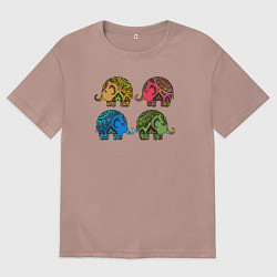 Футболка оверсайз женская Разноцветные слоны, цвет: пыльно-розовый