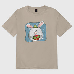 Футболка оверсайз женская Заяц с подарком, цвет: миндальный