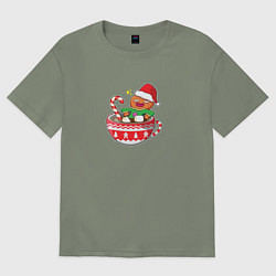 Футболка оверсайз женская Новогодний пряня, цвет: авокадо