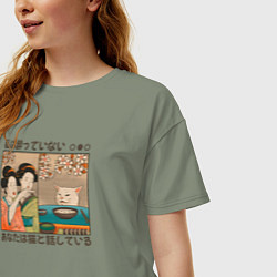 Футболка оверсайз женская Японки и кот мем, цвет: авокадо — фото 2