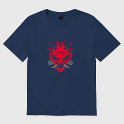 Футболка оверсайз женская Логотип Samurai Cyberpunk 2077 - симметричный, цвет: тёмно-синий