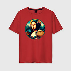 Футболка оверсайз женская Ai art - Мона Лиза с капибарой, цвет: красный