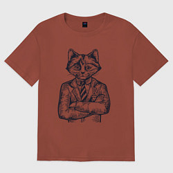 Футболка оверсайз женская Кот начальник, цвет: кирпичный