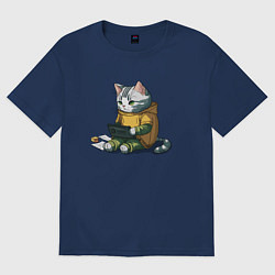 Футболка оверсайз женская Котик за учебой, цвет: тёмно-синий