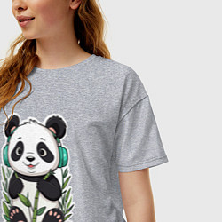 Футболка оверсайз женская Медвежонок панды в наушниках, цвет: меланж — фото 2
