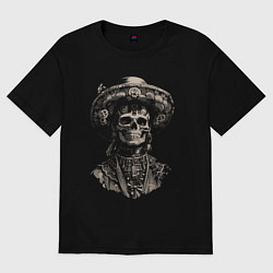 Футболка оверсайз женская Традиционный мексиканский череп калавера, цвет: черный