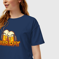 Футболка оверсайз женская Beer day, цвет: тёмно-синий — фото 2