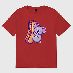 Футболка оверсайз женская Коала с хот-догом, цвет: красный