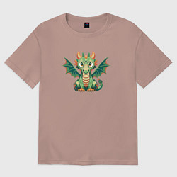 Футболка оверсайз женская Зеленый дракончик символ Нового года, цвет: пыльно-розовый