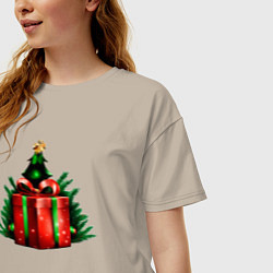 Футболка оверсайз женская Рождественский подарок, цвет: миндальный — фото 2