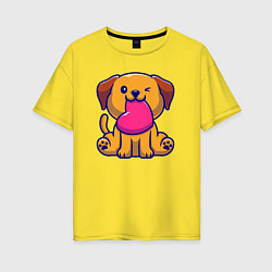Футболка оверсайз женская Собачка с сердечком, цвет: желтый