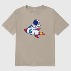 Футболка оверсайз женская Космонавт верхом на ракете, цвет: миндальный