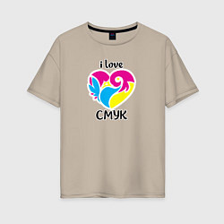 Футболка оверсайз женская I love cmyk, цвет: миндальный