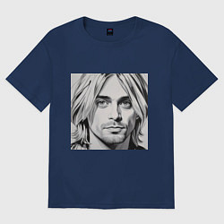 Футболка оверсайз женская Портрет Кобейн, цвет: тёмно-синий